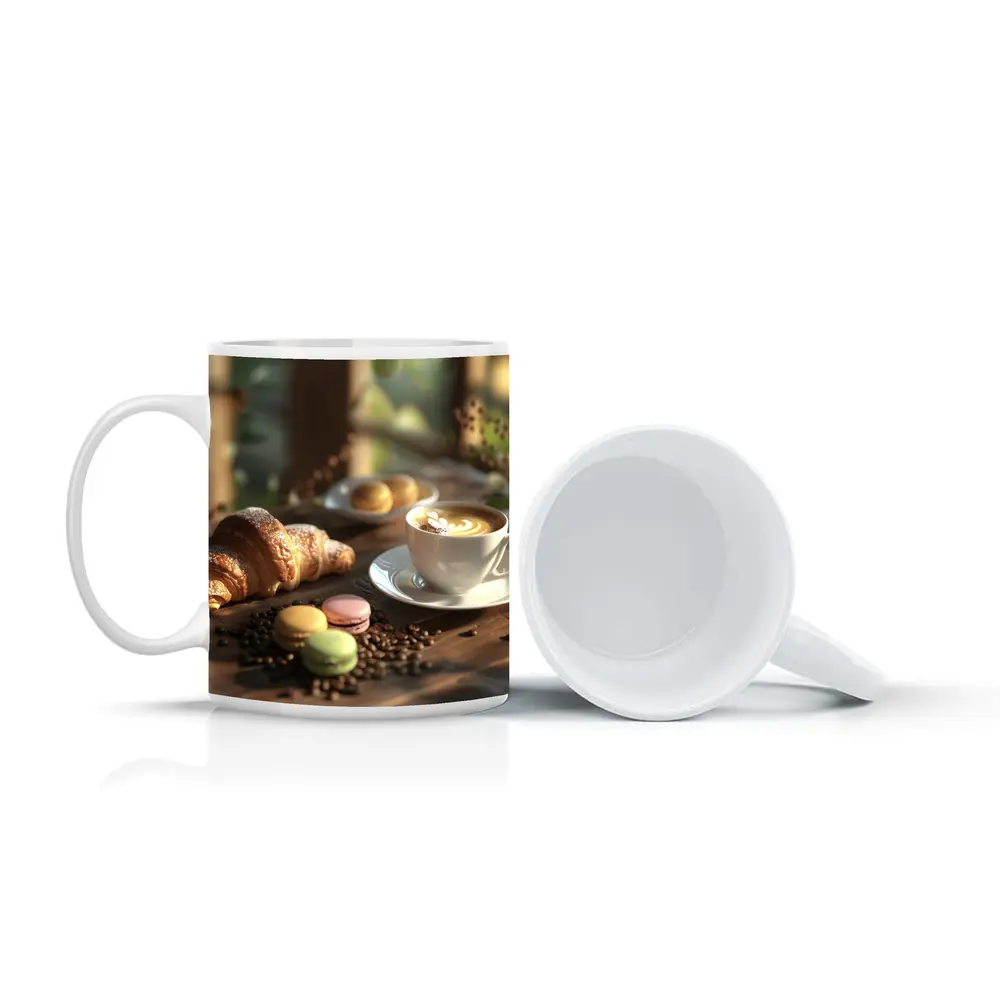 Croissant Latte Macarons Cozy Cafe Morning – Mugs