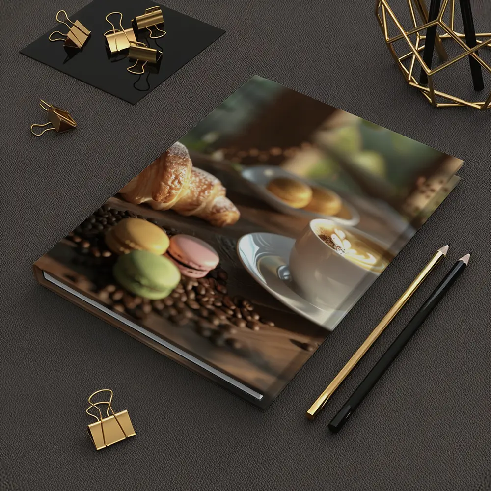 Croissant Latte Macarons Cozy Cafe Morning – Notebooks
