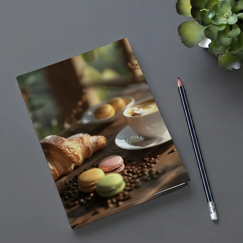 Croissant Latte Macarons Cozy Cafe Morning – Notebooks