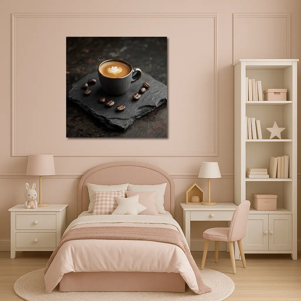 Latte Art Coffee Cup On Dark Slate – Wall Art