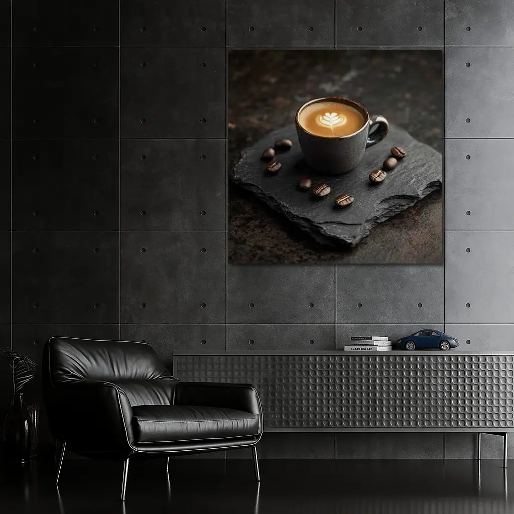 Latte Art Coffee Cup On Dark Slate – Wall Art