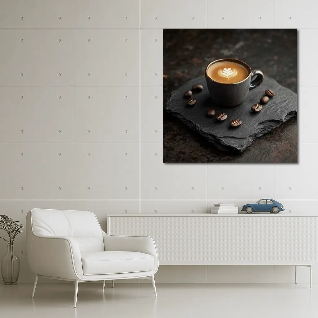 Latte Art Coffee Cup On Dark Slate – Wall Art