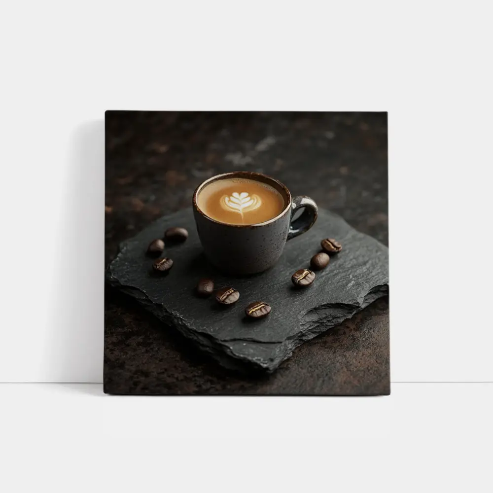 Latte Art Coffee Cup On Dark Slate – Wall Art