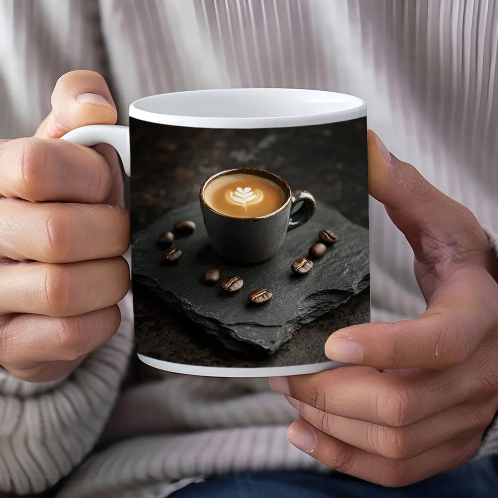 Latte Art Coffee Cup On Dark Slate – Mugs