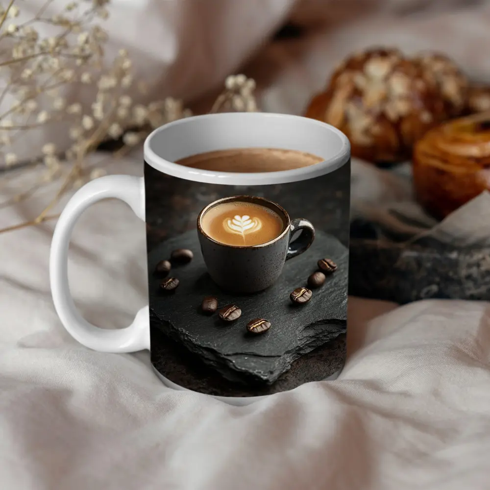 Latte Art Coffee Cup On Dark Slate – Mugs