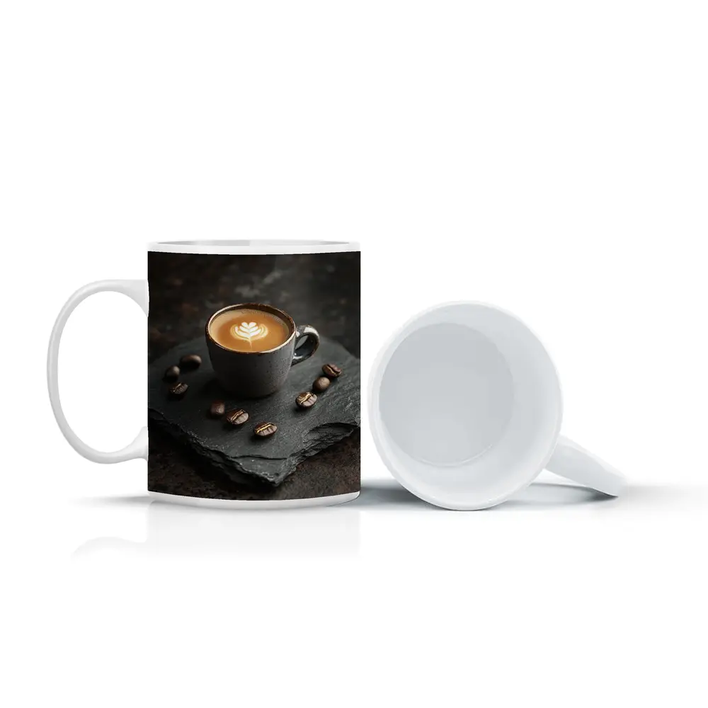 Latte Art Coffee Cup On Dark Slate – Mugs