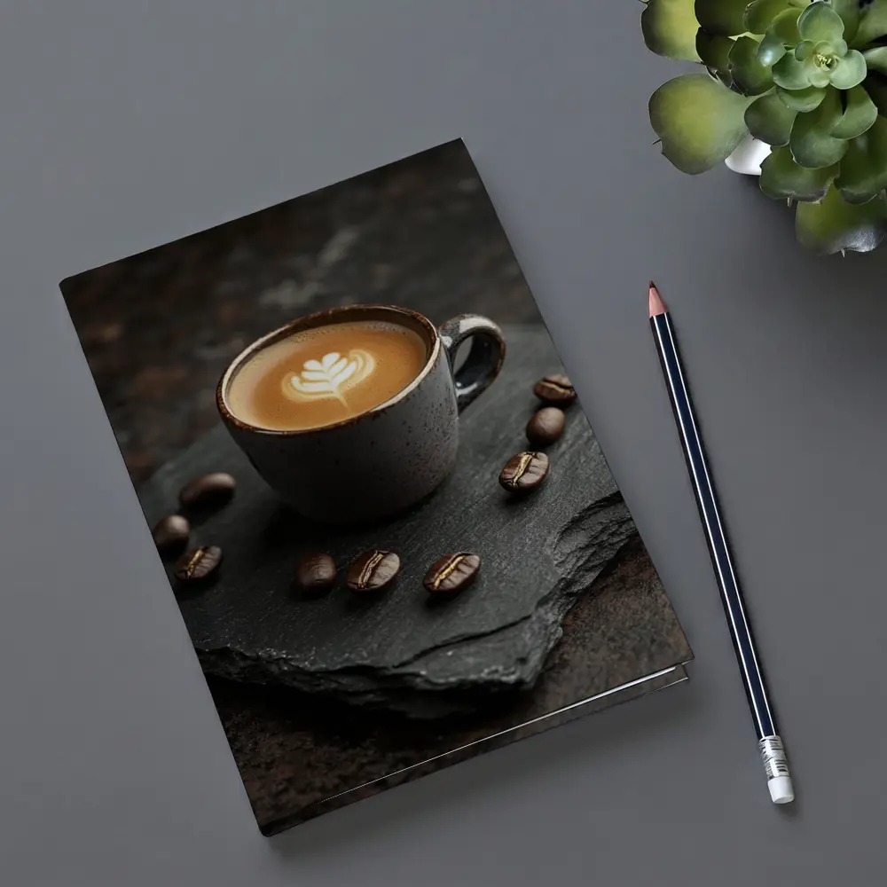 Latte Art Coffee Cup On Dark Slate – Notebooks