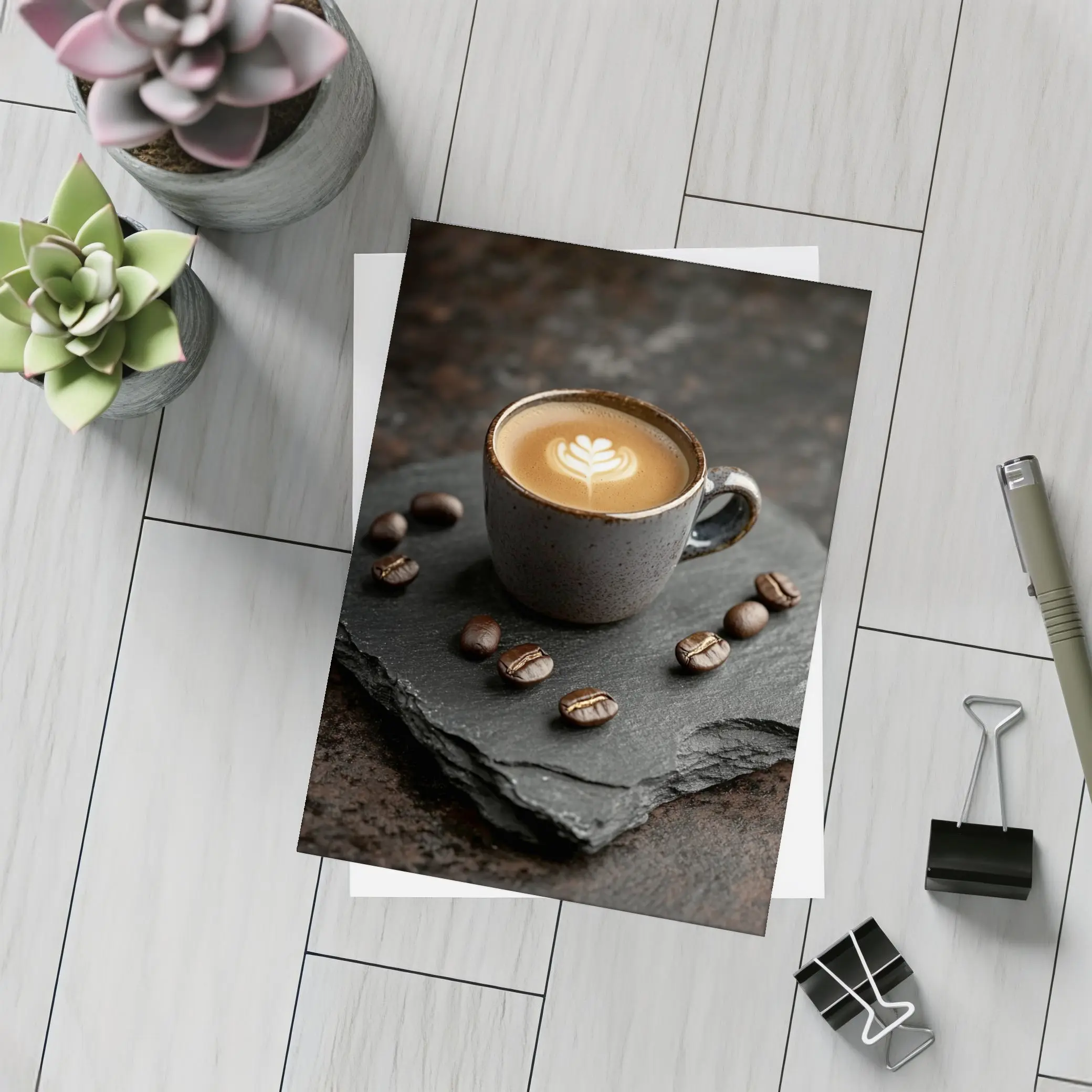 Latte Art Coffee Cup On Dark Slate – Postcards