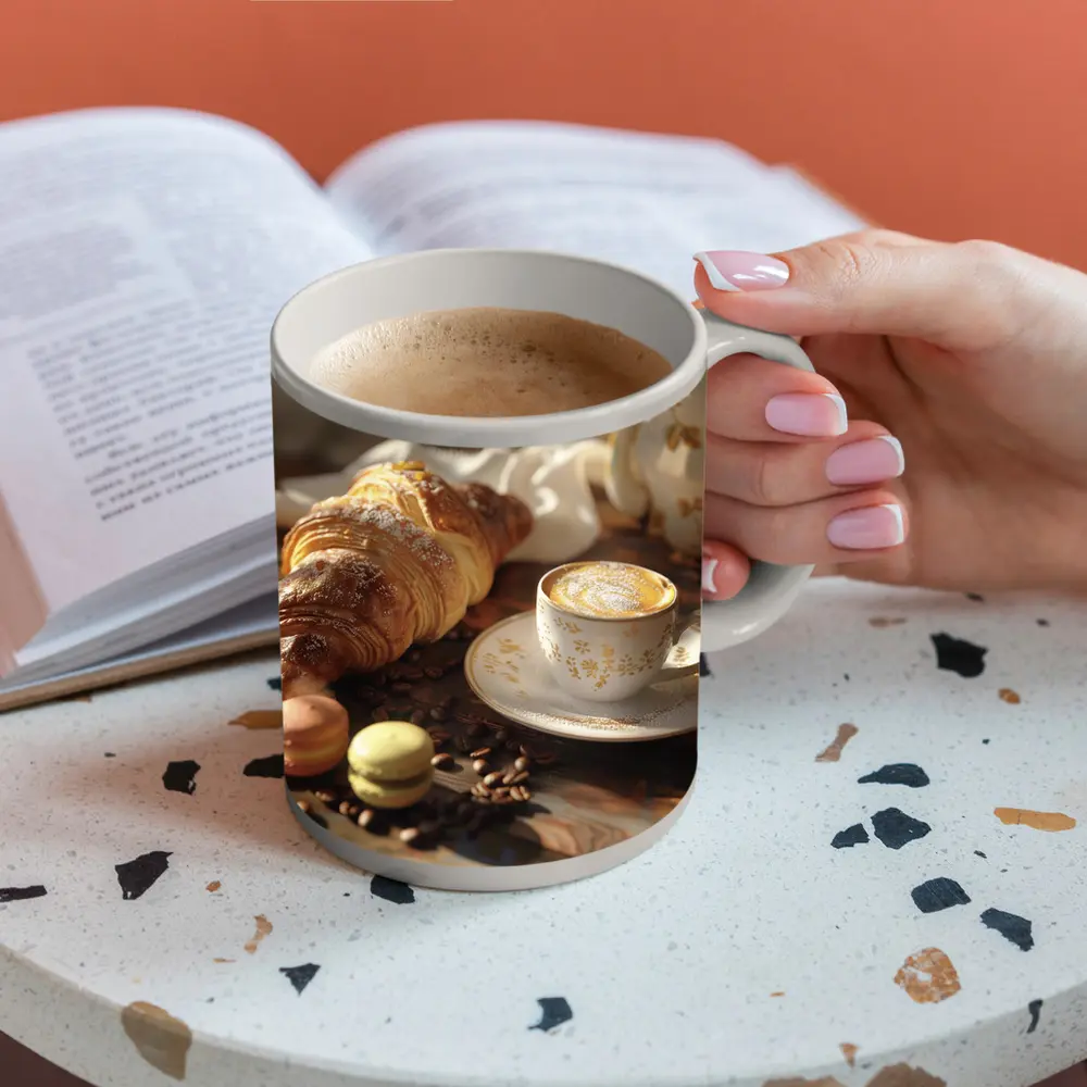 Croissant Coffee Macarons French Breakfast Table – Mugs