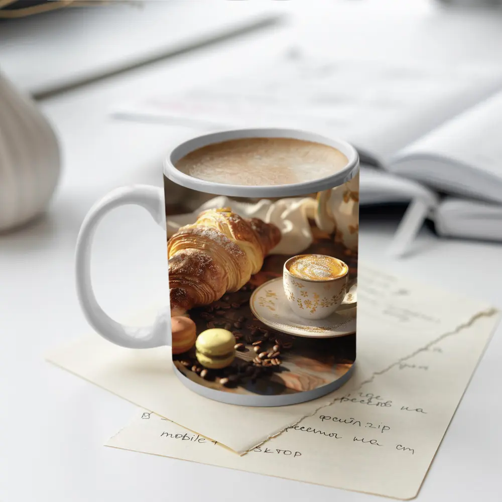 Croissant Coffee Macarons French Breakfast Table – Mugs