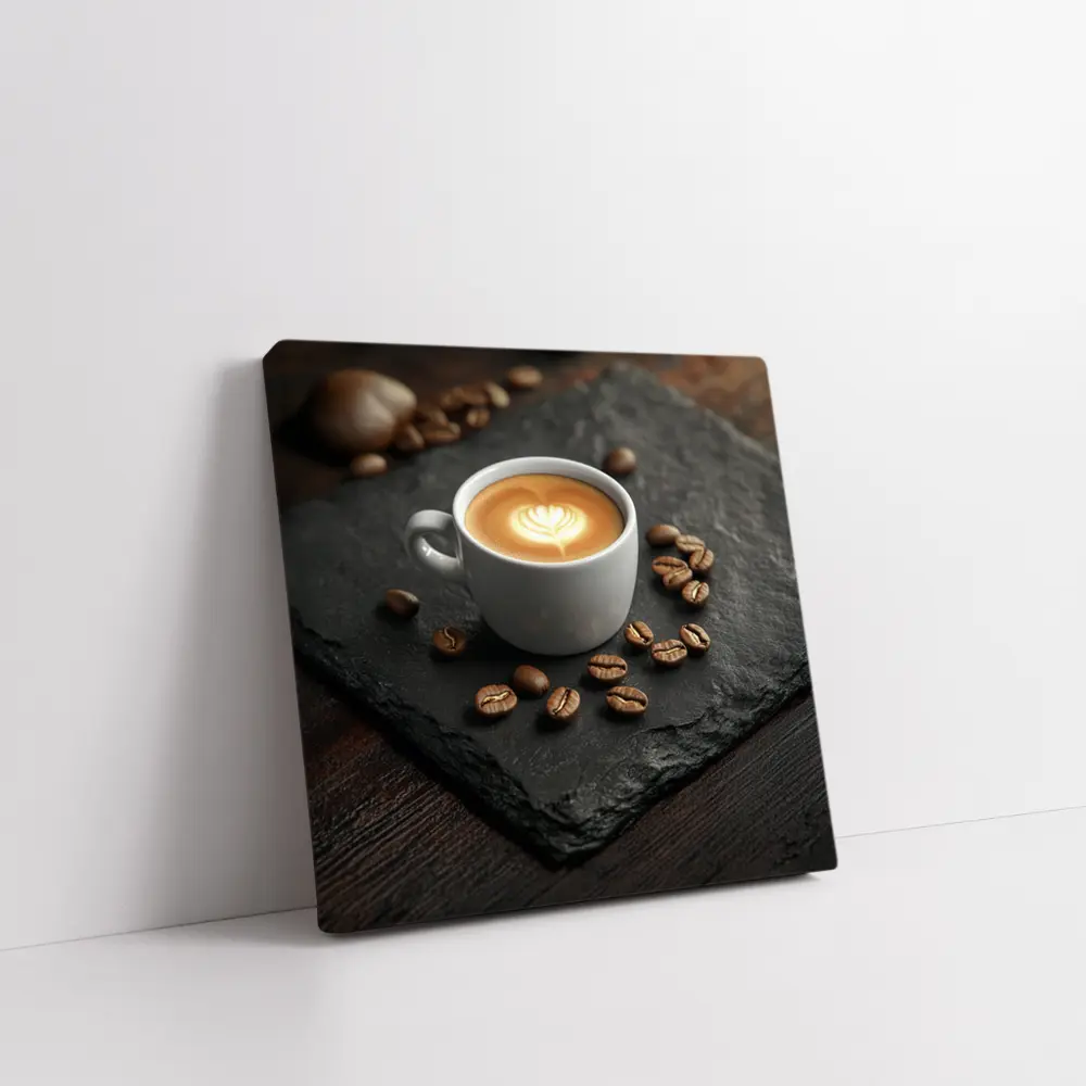 Latte Art Coffee Cup Slate Dark Wood – Wall Art