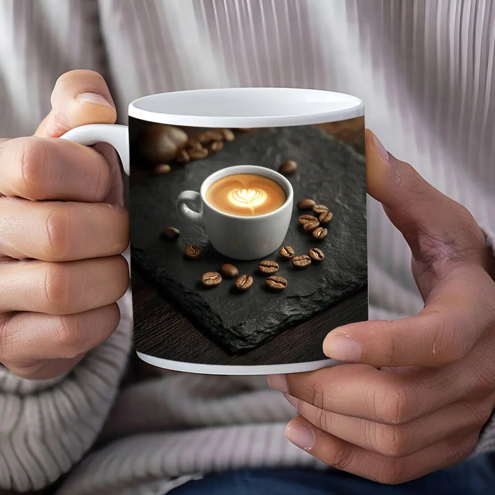 Latte Art Coffee Cup Slate Dark Wood – Mugs