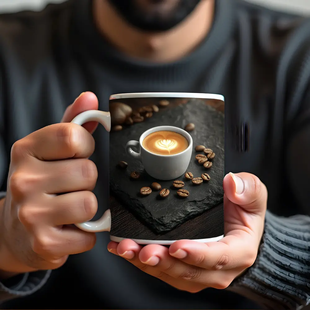 Latte Art Coffee Cup Slate Dark Wood – Mugs