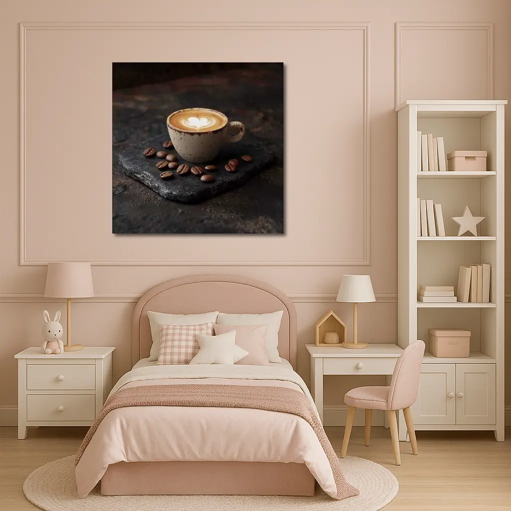 Latte Art Coffee Cup With Scattered Beans – Wall Art