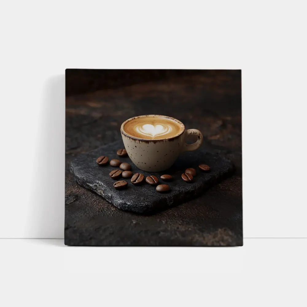 Latte Art Coffee Cup With Scattered Beans – Wall Art