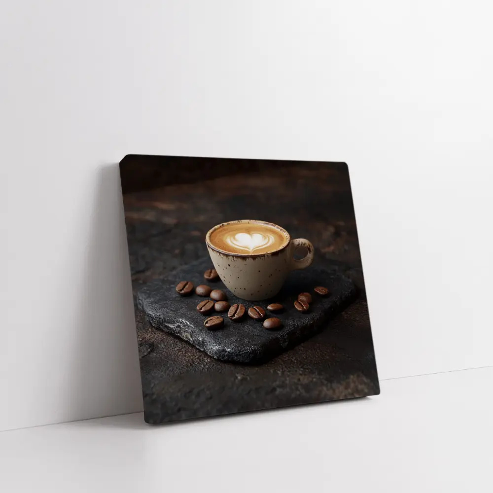 Latte Art Coffee Cup With Scattered Beans – Wall Art