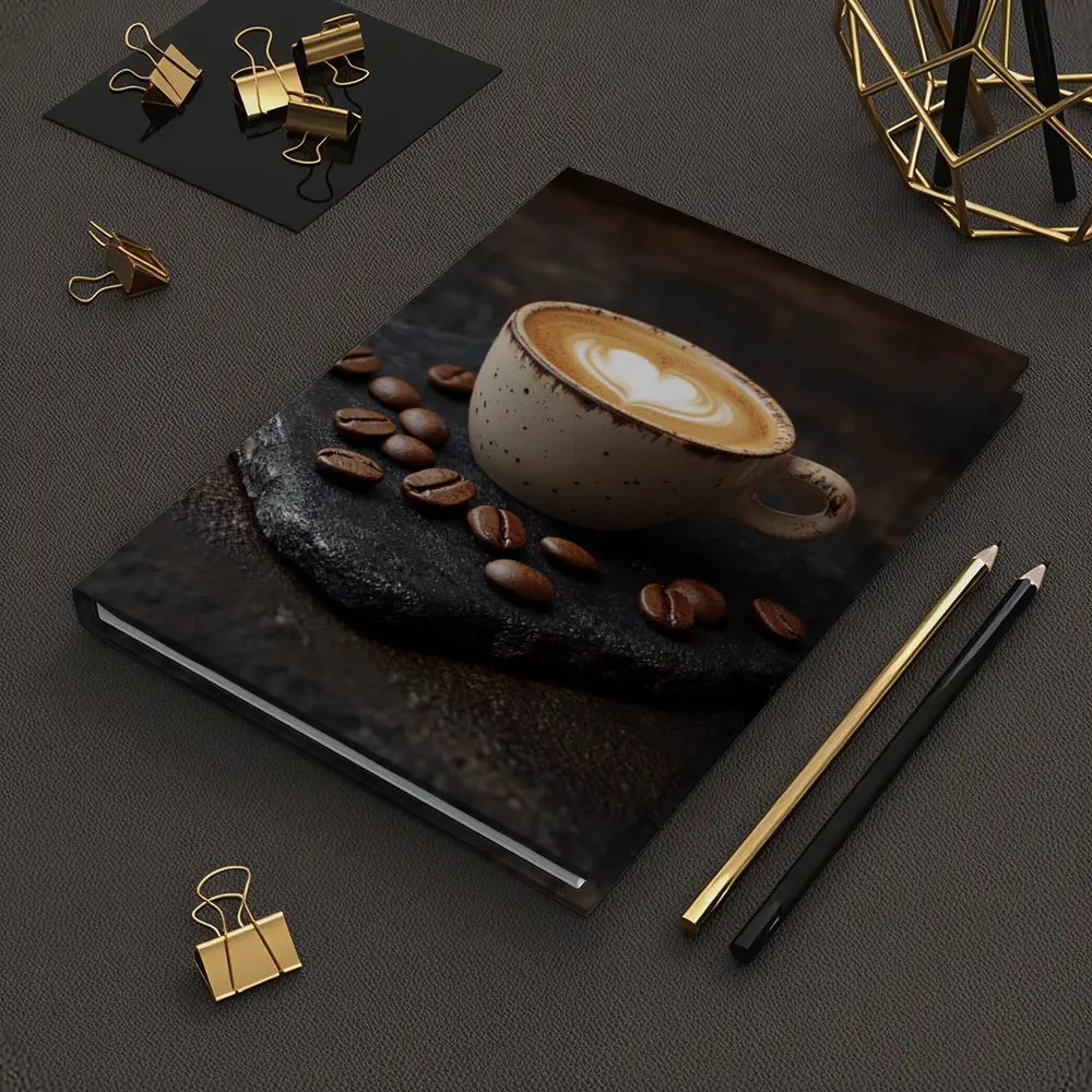 Latte Art Coffee Cup With Scattered Beans – Notebooks