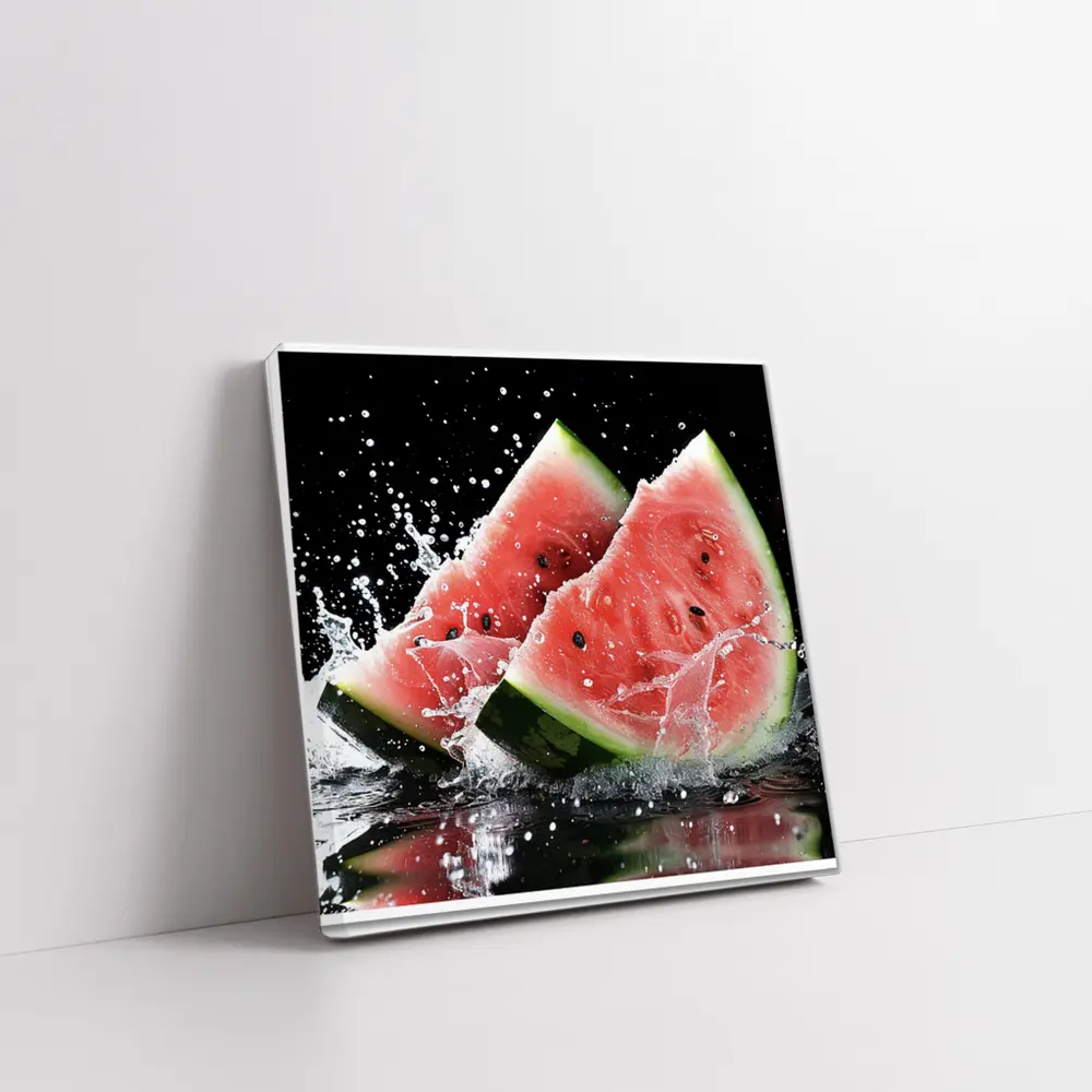 Watermelon Slices Splashing Water Black Background – Wall Art