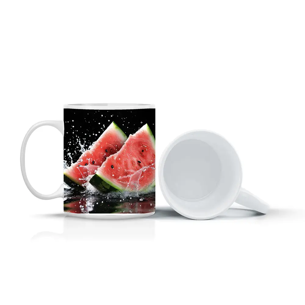 Watermelon Slices Splashing Water Black Background – Mugs