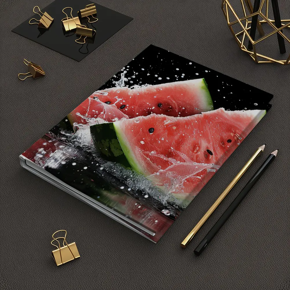 Watermelon Slices Splashing Water Black Background – Notebooks