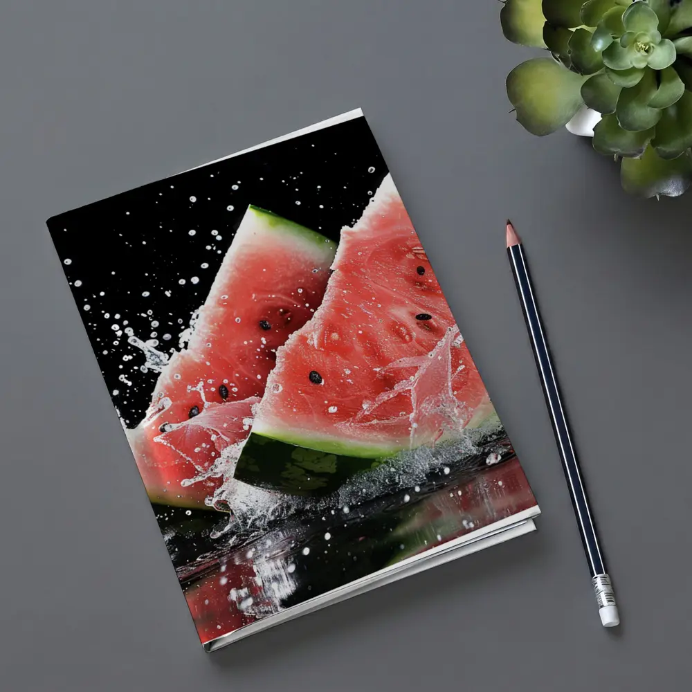 Watermelon Slices Splashing Water Black Background – Notebooks