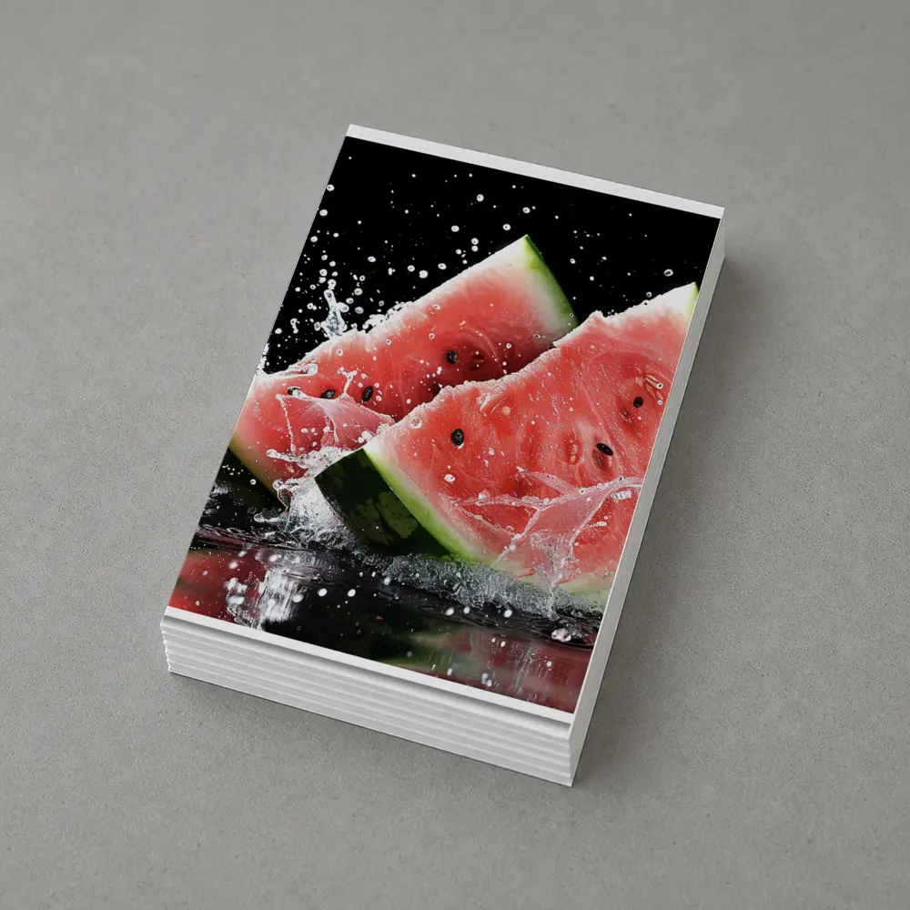 Watermelon Slices Splashing Water Black Background – Postcards