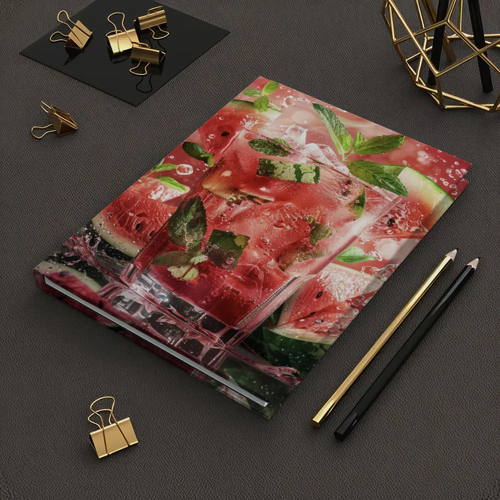 Watermelon Mint Splash Drink Red Background – Notebooks