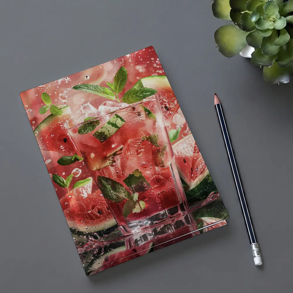 Watermelon Mint Splash Drink Red Background – Notebooks