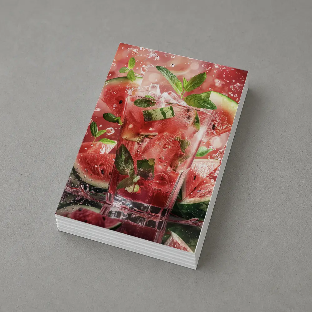 Watermelon Mint Splash Drink Red Background – Postcards