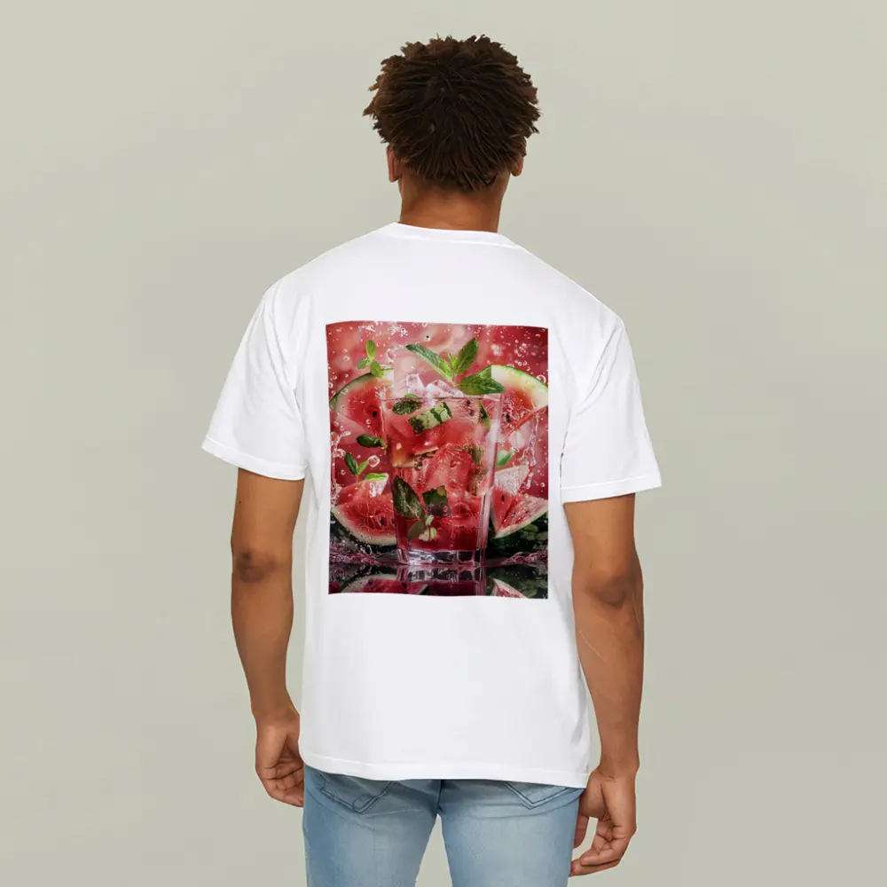 Watermelon Mint Splash Drink Red Background – T-Shirts
