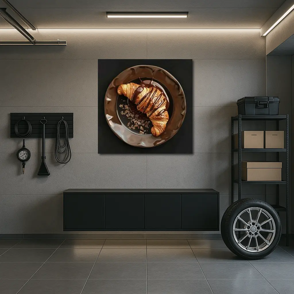 Chocolate Drizzle Croissant On Dark Plate – Wall Art