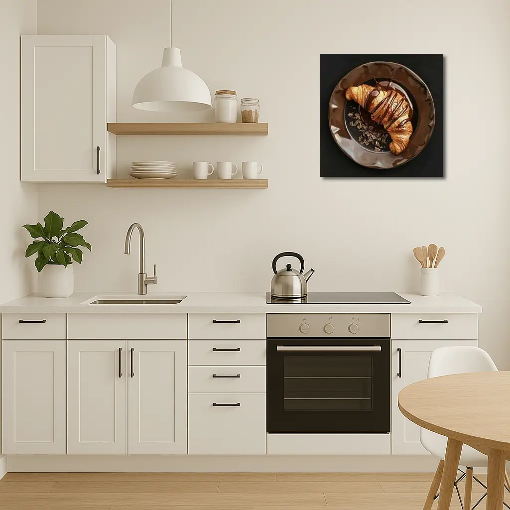 Chocolate Drizzle Croissant On Dark Plate – Wall Art