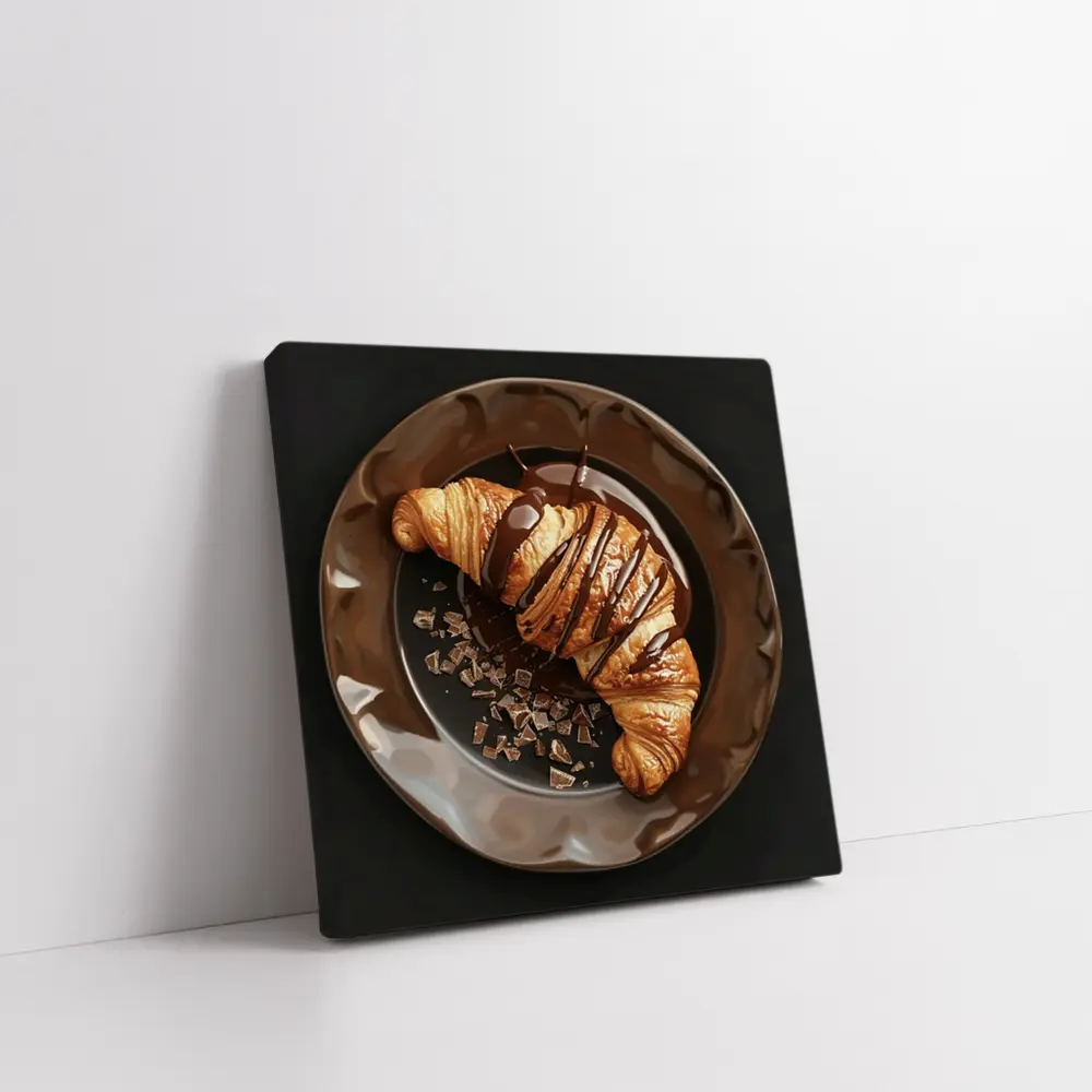 Chocolate Drizzle Croissant On Dark Plate – Wall Art