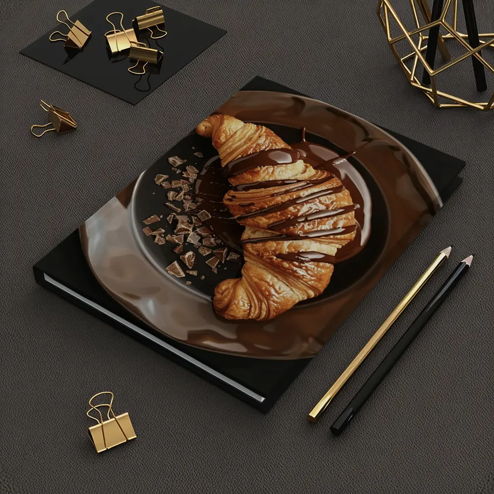 Chocolate Drizzle Croissant On Dark Plate – Notebooks