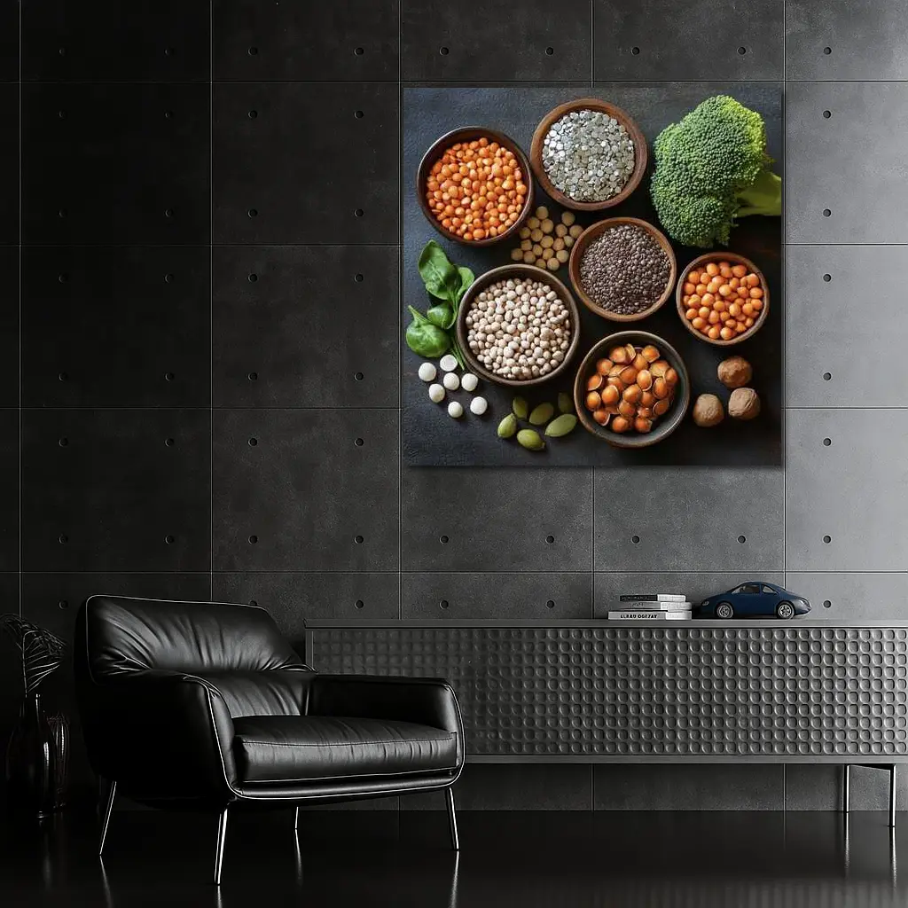 Legumes Seeds Vegetables Dark Stone Background – Wall Art