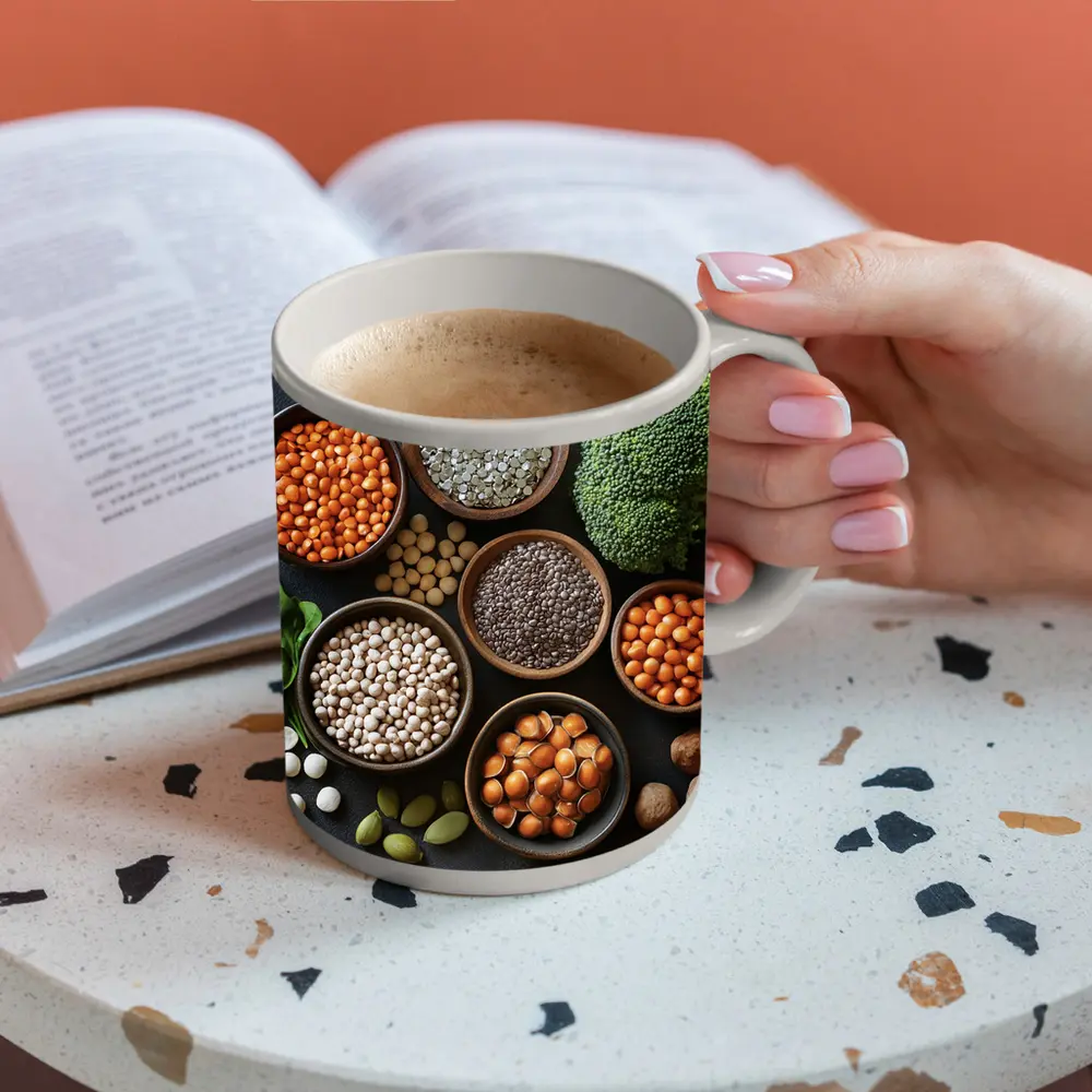 Legumes Seeds Vegetables Dark Stone Background – Mugs