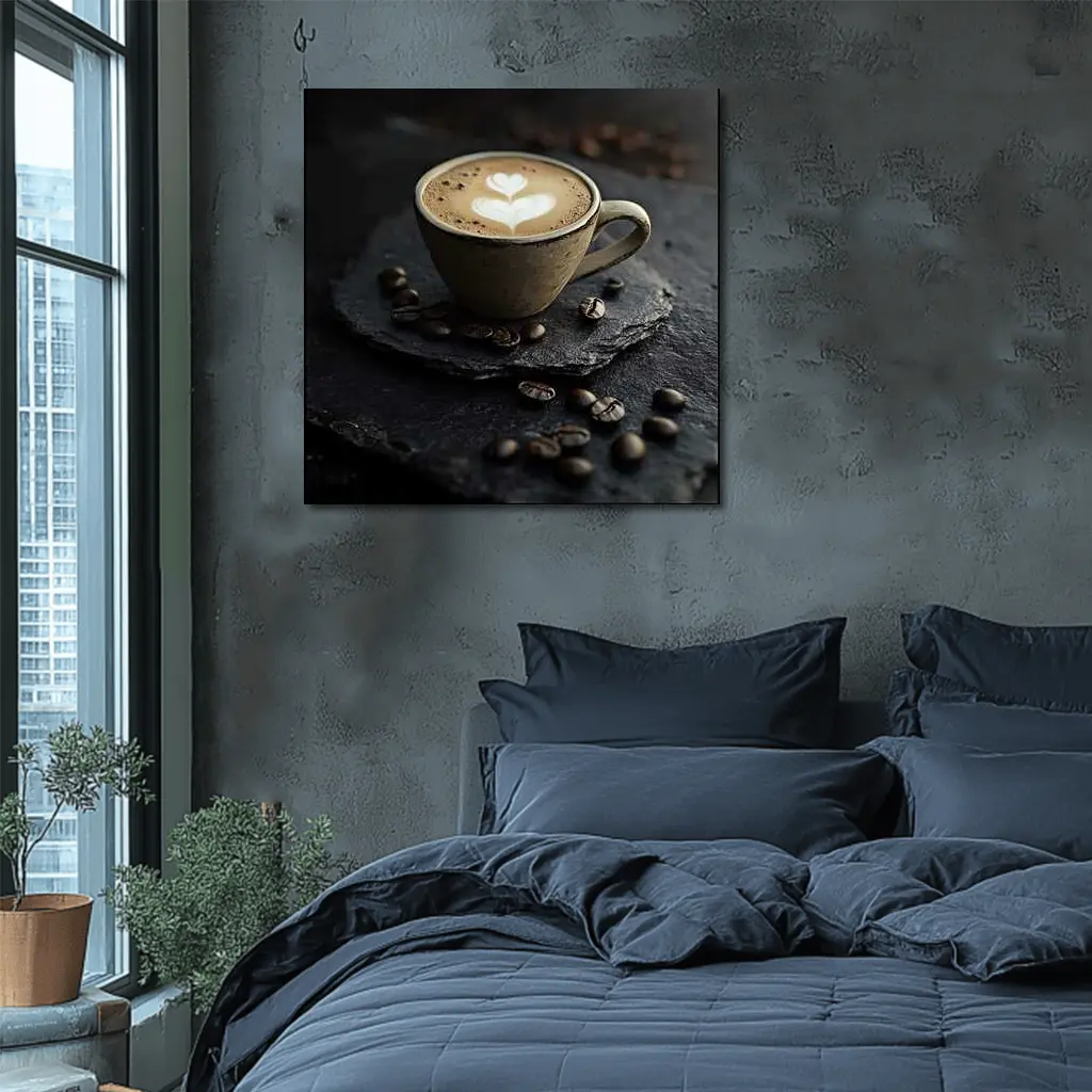 Latte Art Coffee Cup Dark Slate Background – Wall Art