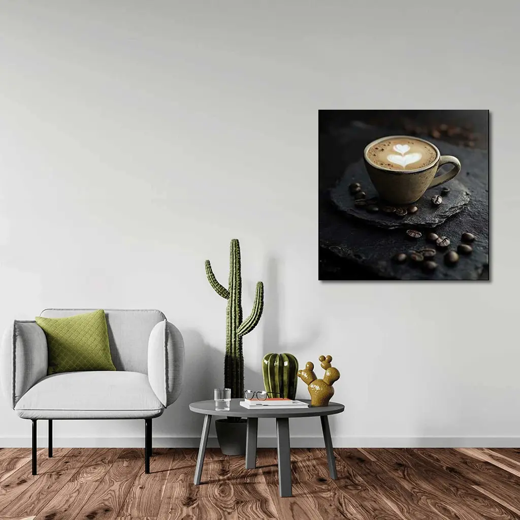 Latte Art Coffee Cup Dark Slate Background – Wall Art
