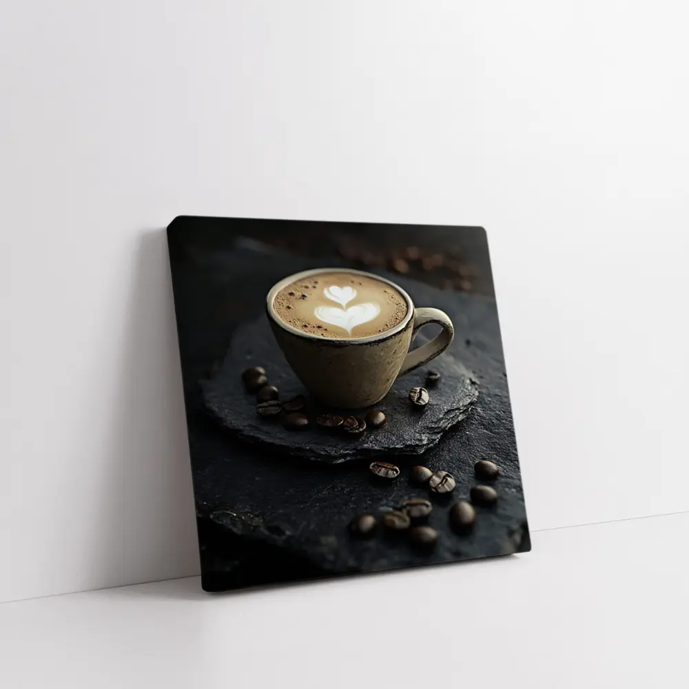 Latte Art Coffee Cup Dark Slate Background – Wall Art
