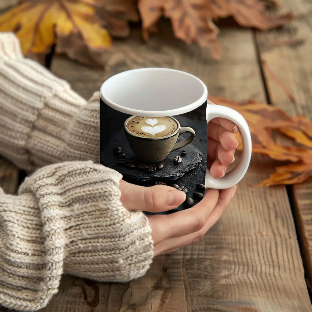 Latte Art Coffee Cup Dark Slate Background – Mugs