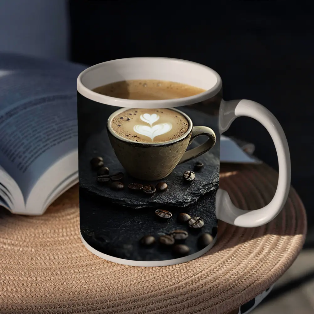 Latte Art Coffee Cup Dark Slate Background – Mugs