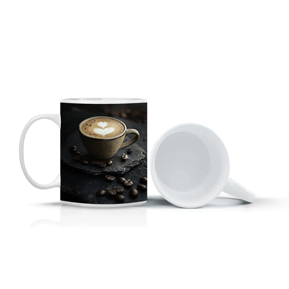 Latte Art Coffee Cup Dark Slate Background – Mugs