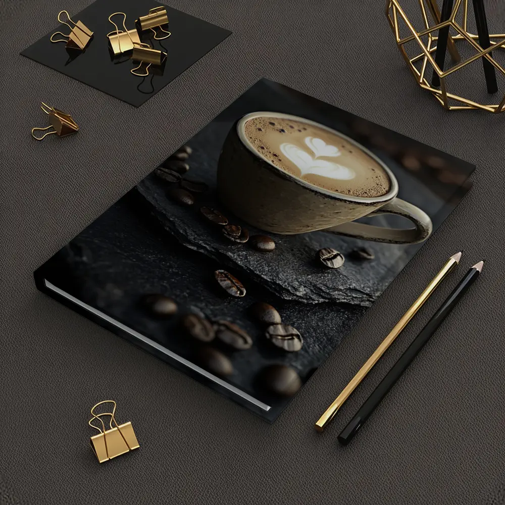 Latte Art Coffee Cup Dark Slate Background – Notebooks