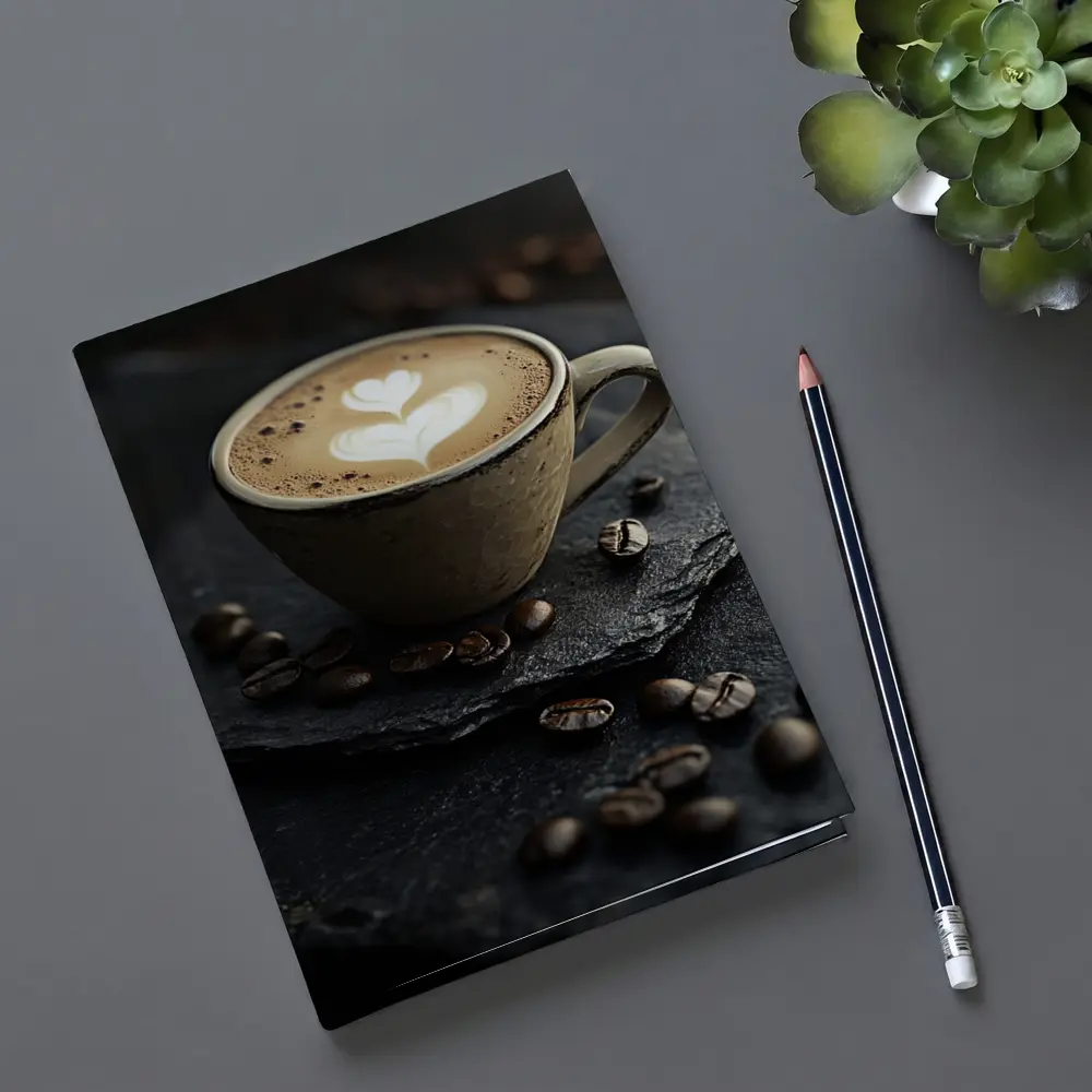 Latte Art Coffee Cup Dark Slate Background – Notebooks