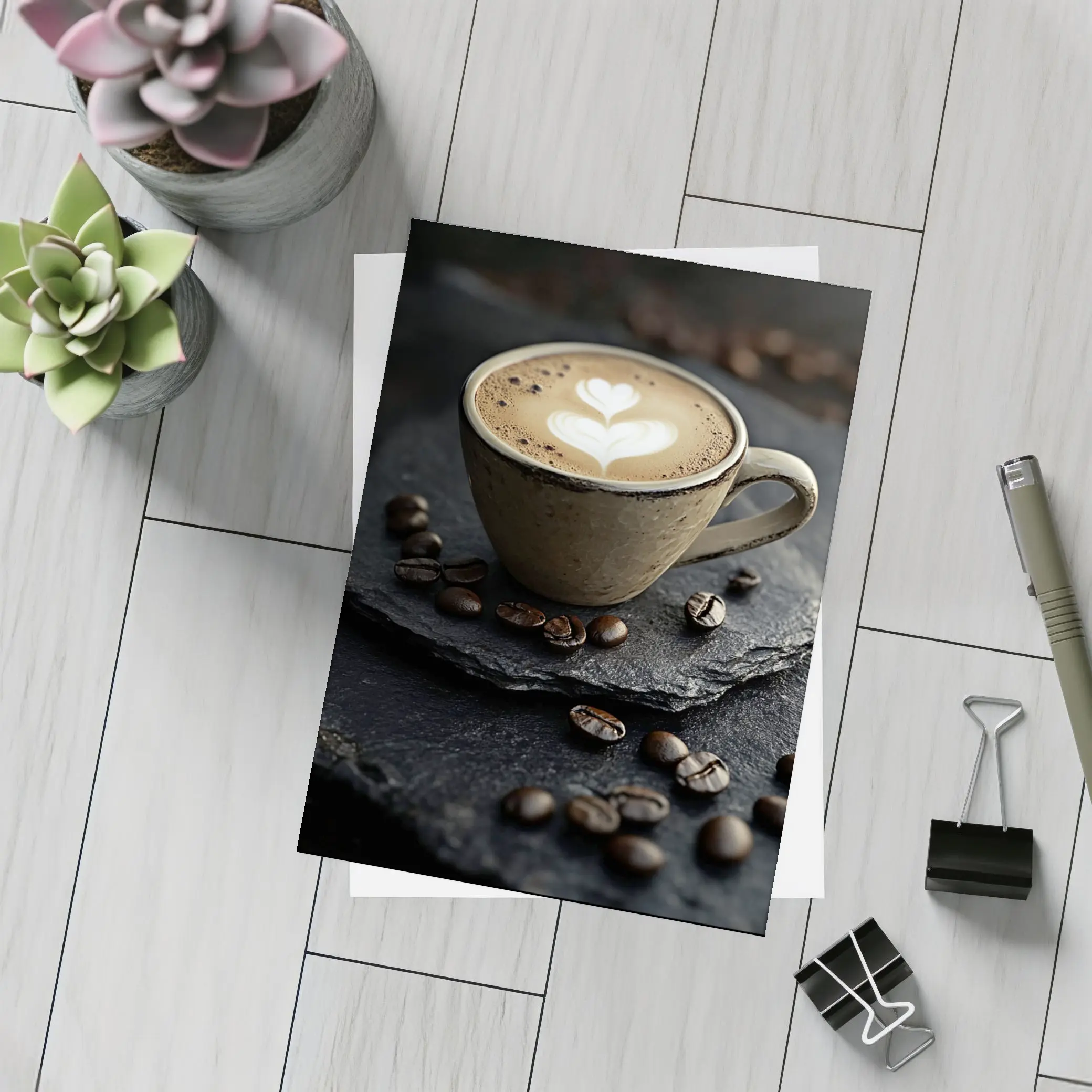 Latte Art Coffee Cup Dark Slate Background – Postcards