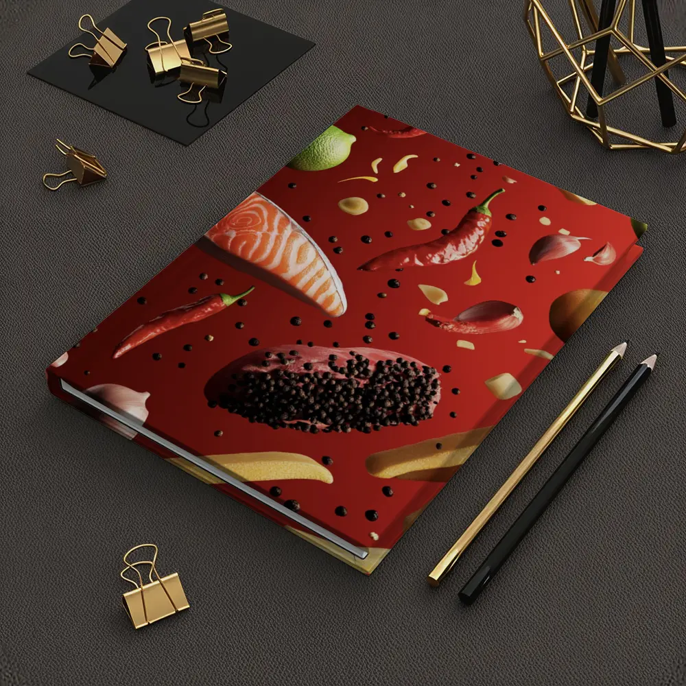 Flying Food Ingredients On Red Background – Notebooks