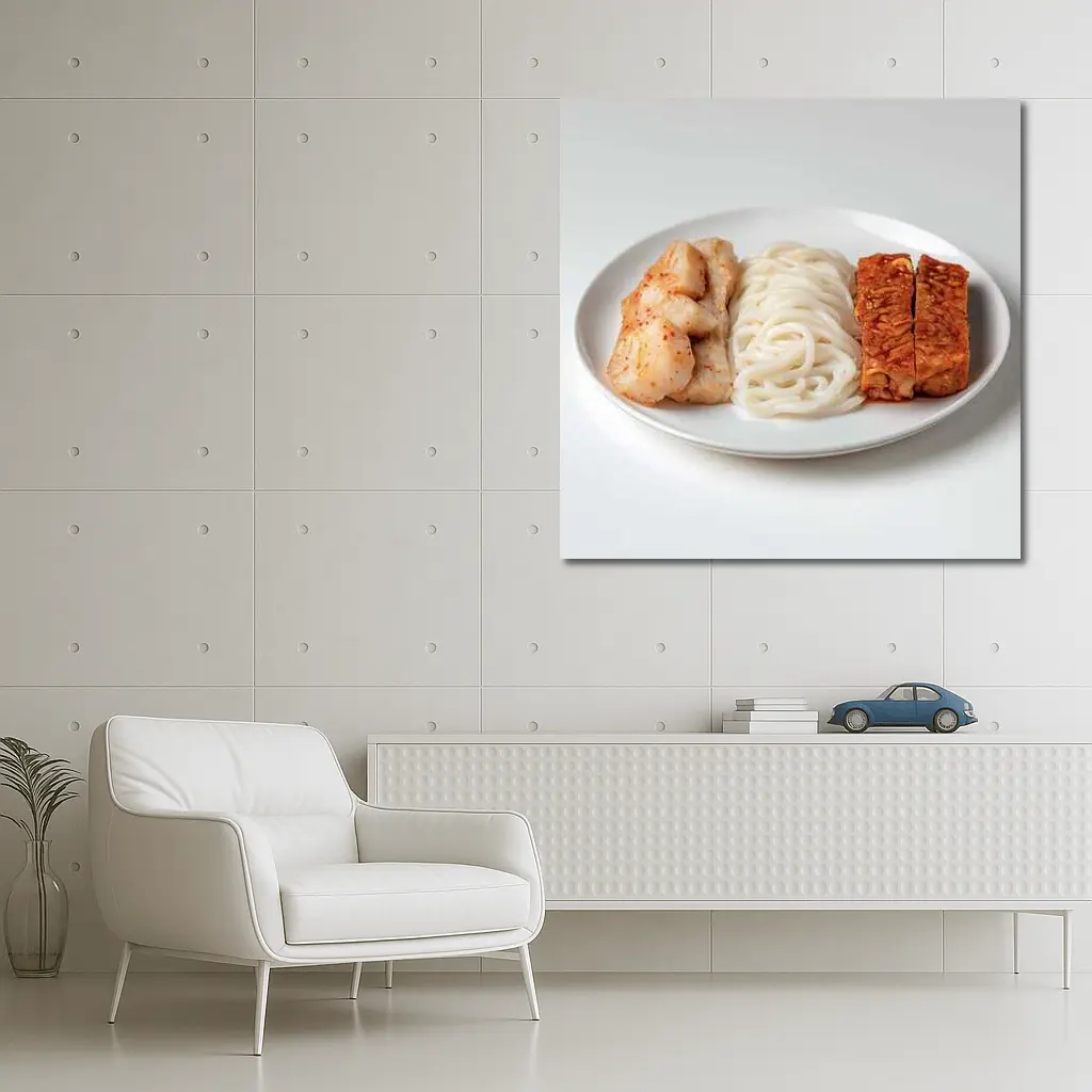 Kimchi Noodles Tempeh Plate White Background – Wall Art