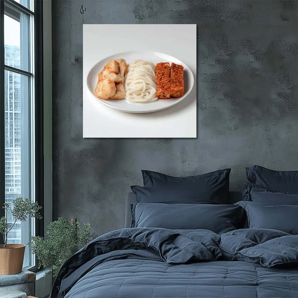 Kimchi Noodles Tempeh Plate White Background – Wall Art