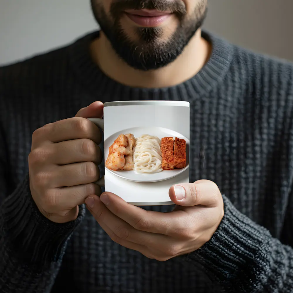 Kimchi Noodles Tempeh Plate White Background – Mugs