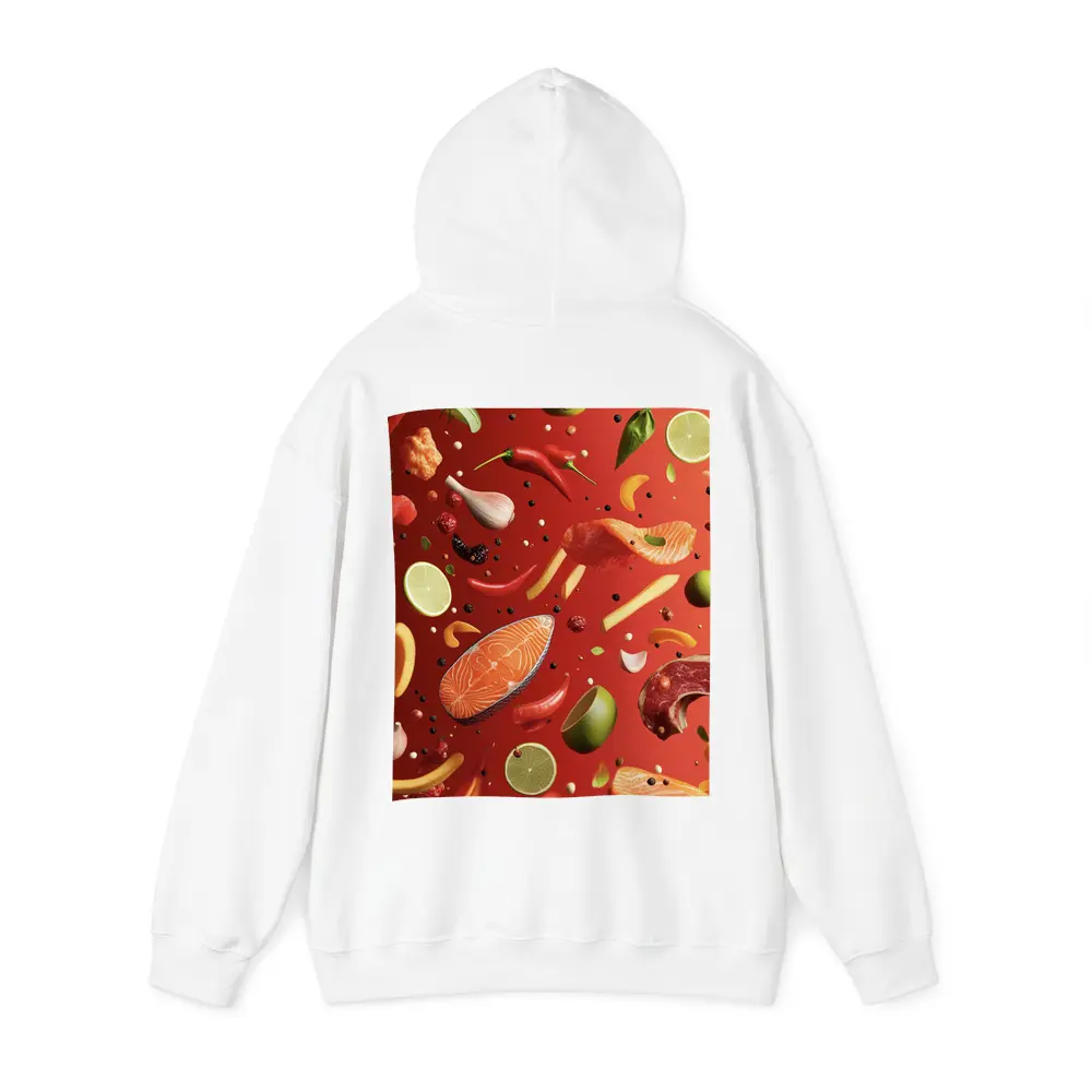Fresh Ingredients Floating On Red Background – Hoodies